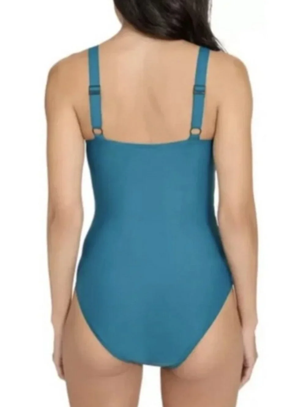 DKNY Ladies Shirred One-Piece Swimsuit Blue (Teal) NWT - Picture 2 of 4